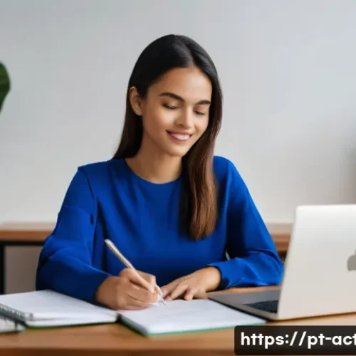 전산세무회계 실무 경험이 없는 사람의 취업 - A young professional woman studying accounting online at home, surrounded by textbooks and a laptop ...